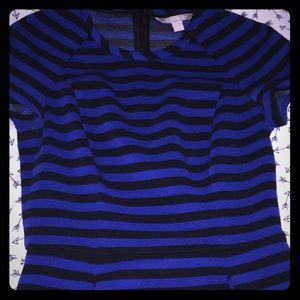 (BLACK/BLUE) Striped short sleeved dress